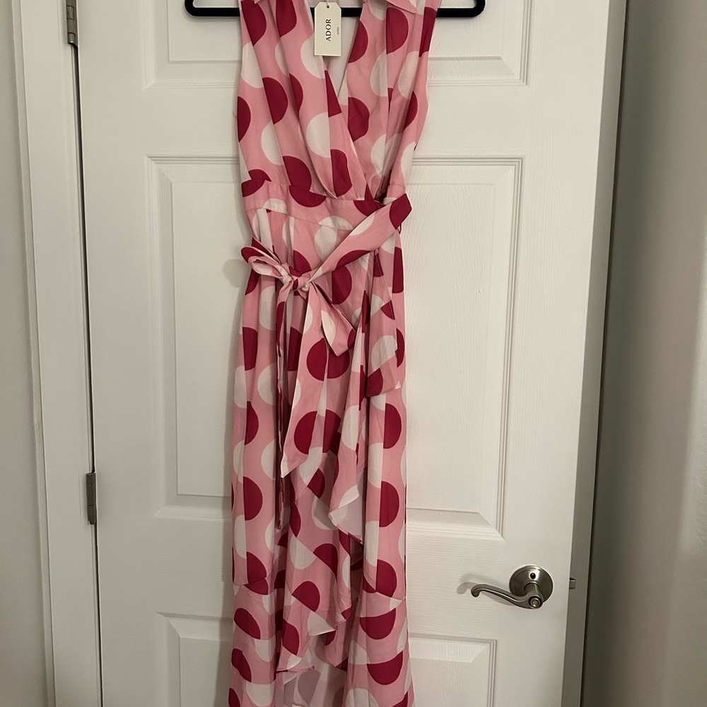 Adore Pink and Red Polka-Dot Maxi Wrap Dress